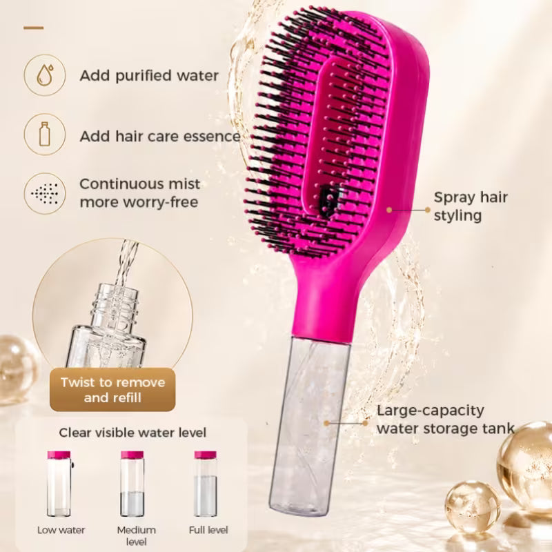 2-in-1 Detangling Hair Brush Spray Rotating Barber Comb Set