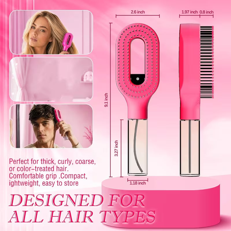 2-in-1 Detangling Hair Brush Spray Rotating Barber Comb Set