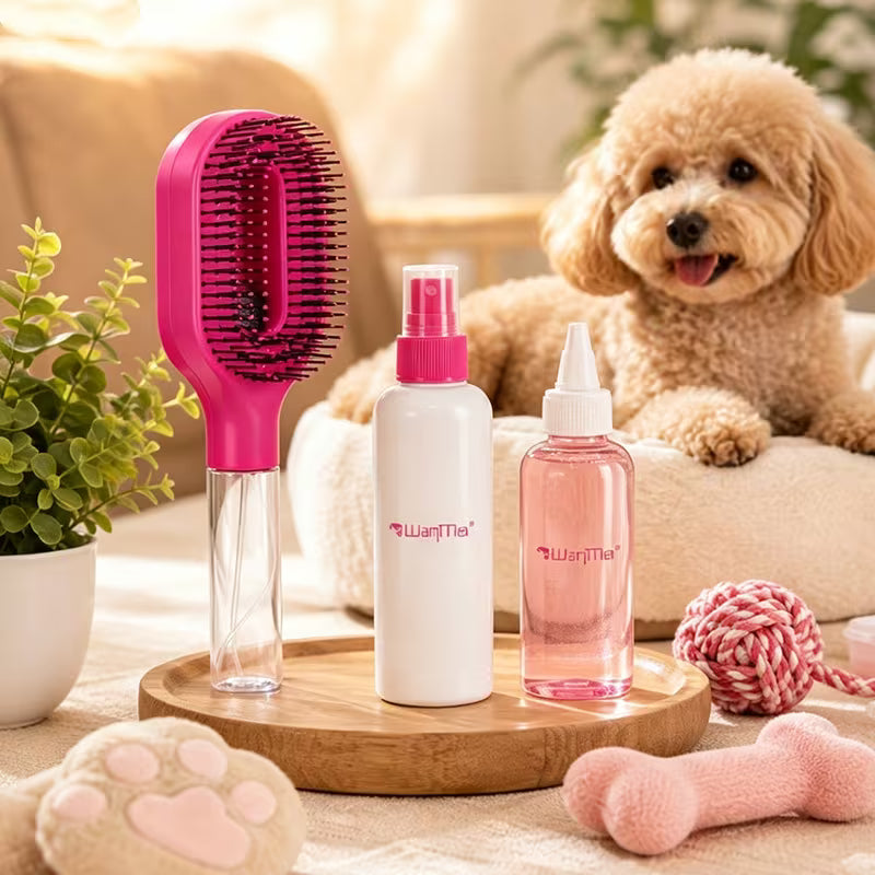 2-in-1 Detangling Hair Brush Spray Rotating Barber Comb Set