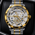 BESTWIN Men's Skeleton Watch – Two-Tone Silver & Gold Stainless Steel Luxury Wrist Watch