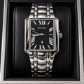 BESTWIN Men's Silver Rectangular Watch – Black Roman Dial Wrist Watch with Date
