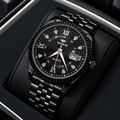 VLOKAI Men's Black Watch – Fluted Bezel Roman Dial Quartz Wrist Watch with Date