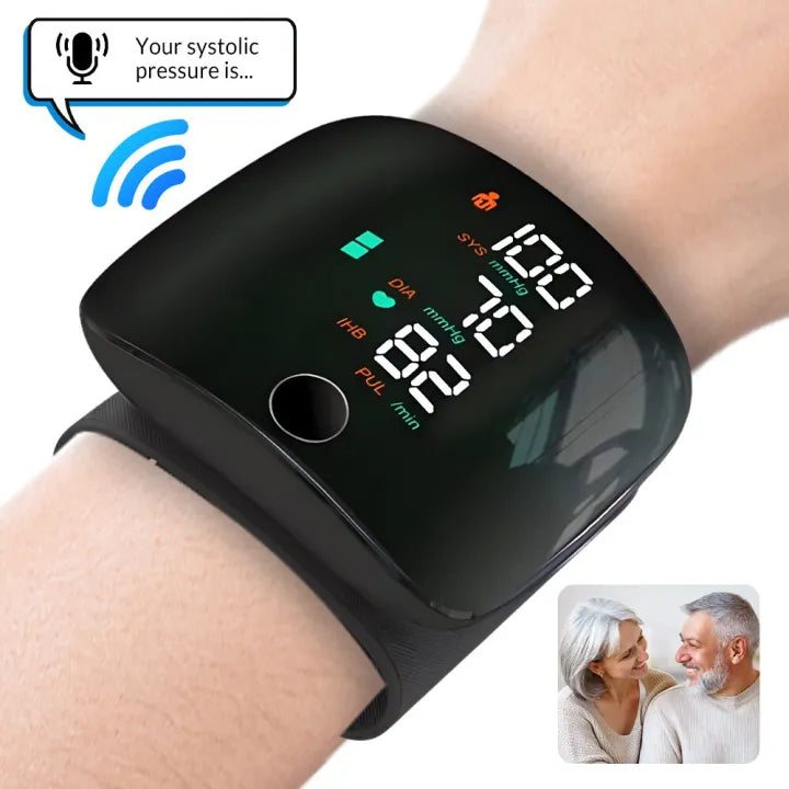 Digital Wrist Blood Pressure Monitor with Voice Assistant Automatic BP Checking Machine