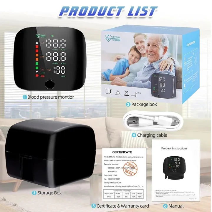 Digital Wrist Blood Pressure Monitor with Voice Assistant Automatic BP Checking Machine