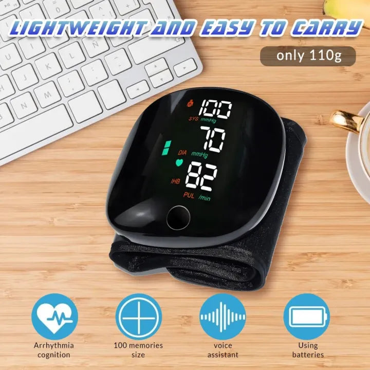 Digital Wrist Blood Pressure Monitor with Voice Assistant Automatic BP Checking Machine