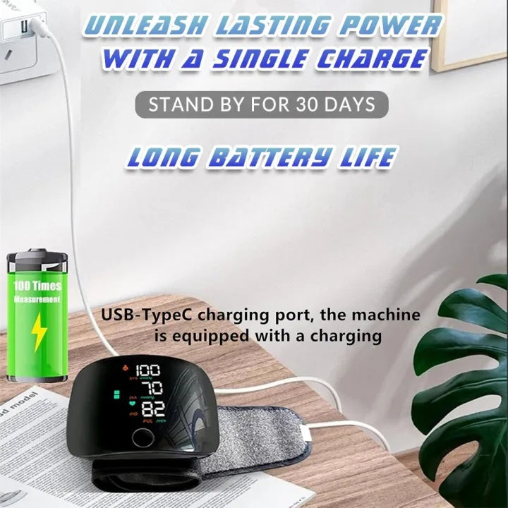 Digital Wrist Blood Pressure Monitor with Voice Assistant Automatic BP Checking Machine