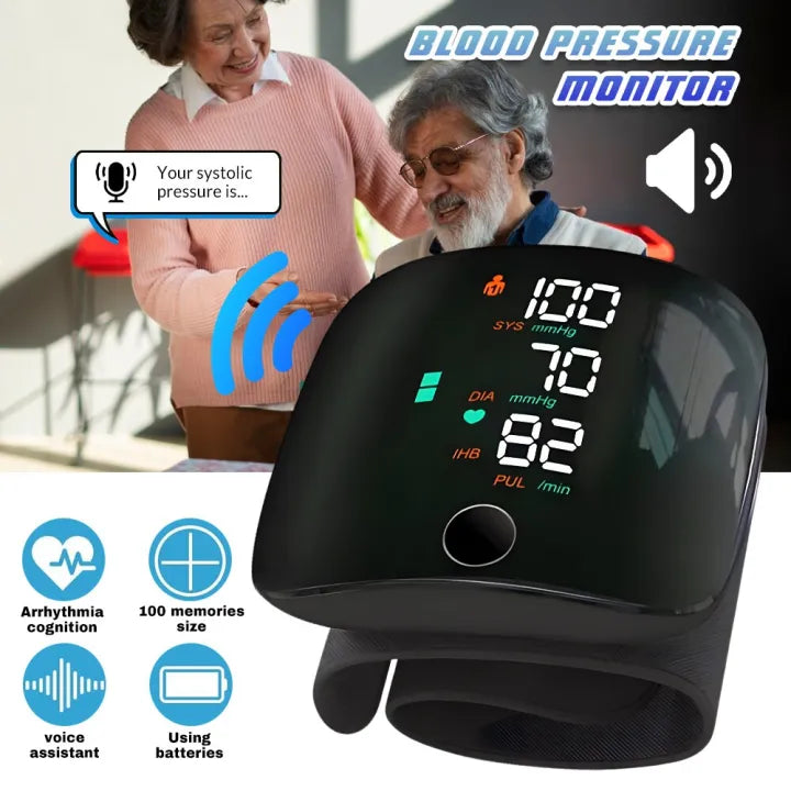 Digital Wrist Blood Pressure Monitor with Voice Assistant Automatic BP Checking Machine