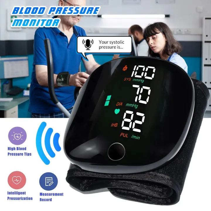Digital Wrist Blood Pressure Monitor with Voice Assistant Automatic BP Checking Machine