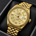 VLOKAI Men's Gold Watch – Fluted Bezel Roman Dial Quartz Wrist Watch with Date