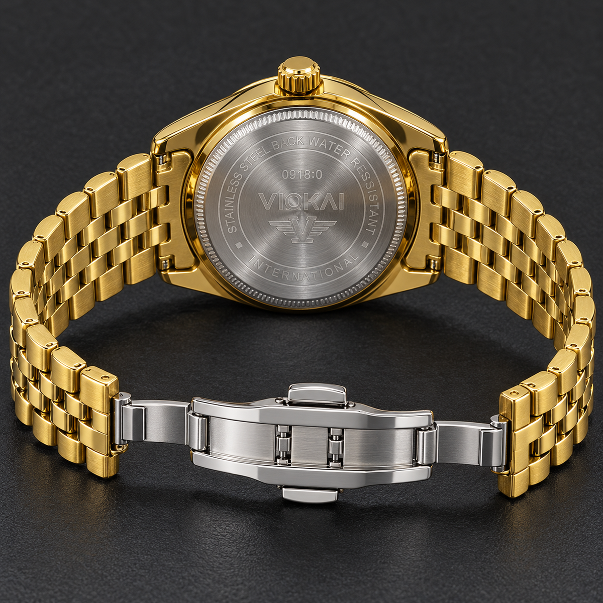 VLOKAI Men's Gold Watch – Fluted Bezel Roman Dial Quartz Wrist Watch with Date