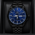 BESTWIN Men's Black Watch with Blue Dial – Day-Date Luxury Wrist Watch