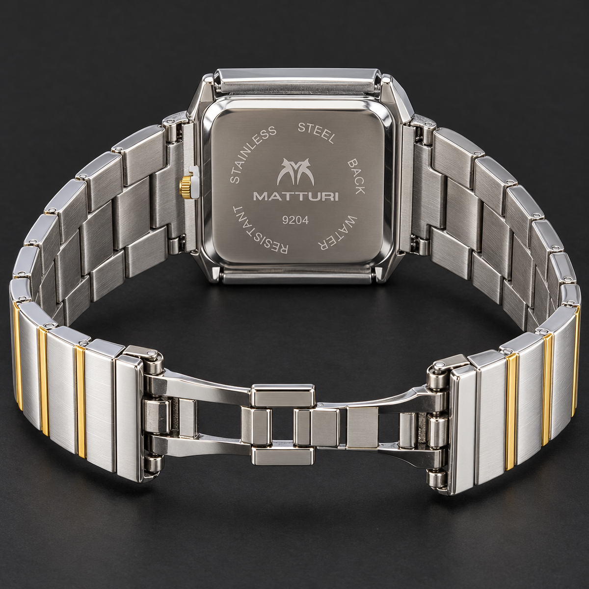 MATTURI Men's Square Gold Dial Watch – Silver & Gold Quartz Wrist Watch with Date