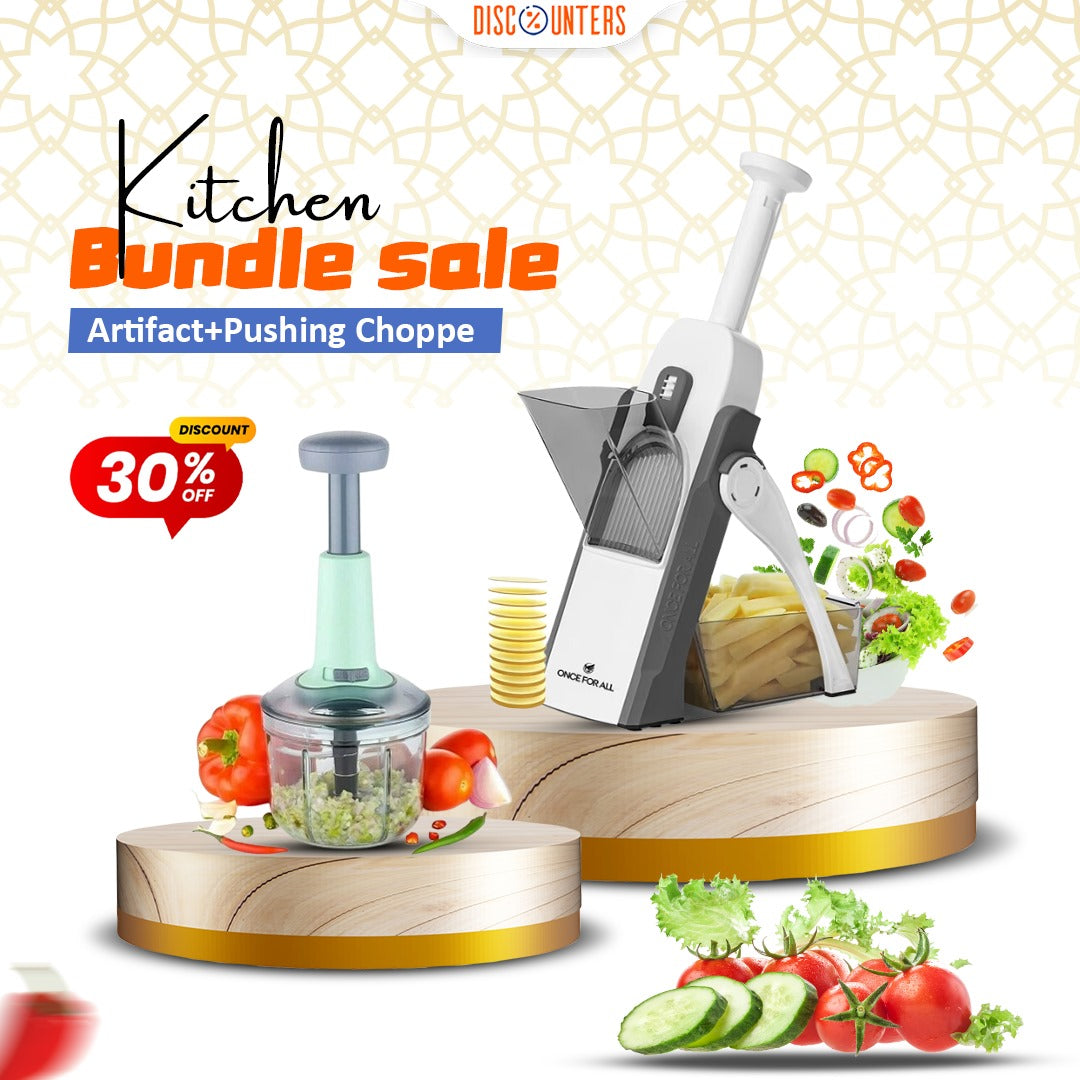 Kitchen Bundle Chopping Artifact+Pushing Chopper Discounters.pk